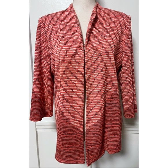 Misook • Chevron Coral Red Pink Cardigan - Picture 1 of 4